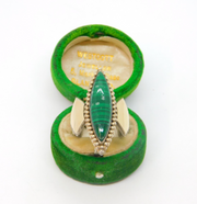Sterling Silver With Gilt Malachite Statement Band Ring Vintage c1970 Size P