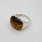 Sterling Silver Faceted Tiger's Eye Chunky Signet Ring Vintage c1970 Size V 1/2