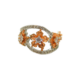 Rose-Gold On Sterling Silver Spinel Set Floral Dress Ring Modern c2000 Size L