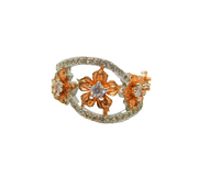 Rose-Gold On Sterling Silver Spinel Set Floral Dress Ring Modern c2000 Size L