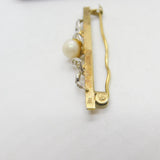 Gold on Sterling Silver, Paste & Pearl Set Bar Brooch Vintage c1960