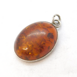 Sterling Silver Cabochon Amber Charm Pendant Vintage c1970s