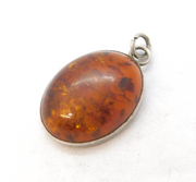 Sterling Silver Cabochon Amber Charm Pendant Vintage c1970s