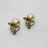 Pair of Sterling Silver Cream Pearl Art Deco Clip On Earrings  Antique c1930