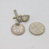 Victorian Sterling Silver Threepence, Cross & Heart Charm Pendant Antique 1898