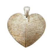 Sterling Silver Textured Leaf Pattern Heart Pendant Vintage c1990s