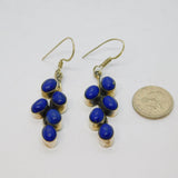 Pair of Sterling Silver Blue Hardstone Chunky Hook Drop Earrings Vintage c1970