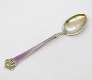 Norwegian Sterling Silver & Purple Enamel Demitasse Spoon Antique c1940s