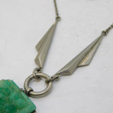 20th Century Silver Plated Carved Jade Style Glass Pendant Necklace Antique