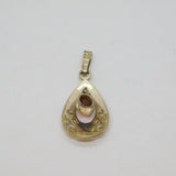 Sterling Silver Oval Cut Garnet Patterned Peardrop Charm Pendant Vintage c1970s