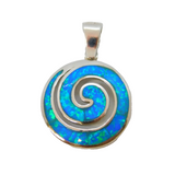 Sterling Silver Greek Opal Set Swirl Charm Pendant Vintage c1970s