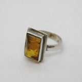 Sterling Silver & Baltic Amber Set Dress Ring Vintage c1970 Size J UK
