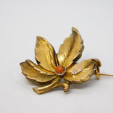 19th Century French 18ct Gold 'Fix' Plated Coral Set Leaf Brooch Antique c1890