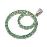 Sterling Silver & Natural Emerald Circular Drop Pendant Vintage c1970