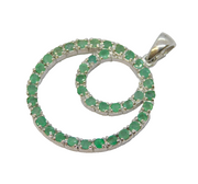 Sterling Silver & Natural Emerald Circular Drop Pendant Vintage c1970