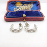 Pair of Sterling Silver & Diamond Paste Cuff Earrings Vintage c1970