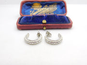 Pair of Sterling Silver & Diamond Paste Cuff Earrings Vintage c1970