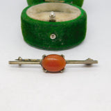 Sterling Silver Gilt & Cabochon Carnelian Set Bar Brooch Vintage c1950