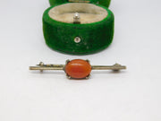 Sterling Silver Gilt & Cabochon Carnelian Set Bar Brooch Vintage c1950