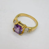 Gold On Sterling Silver Purple & White Crystal Ring Modern c1990 Size N 1/2