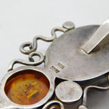 Studio Large Sterling Silver, Amber & Jasper Pendant Vintage c1970s