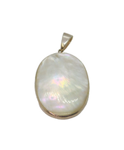 Sterling Silver Mother Of Pearl Shell Oval Form Drop Pendant Modern c1990s