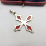Sterling Silver & Red Enamel Set Cross Pendant Vintage 1990 Sheffield