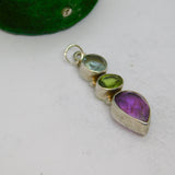 Sterling Silver Triple Gem Set Charm Pendant Vintage c1970