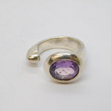 Sterling Silver Amethyst Set Studio Dress Ring Vintage c1970 Size M UK