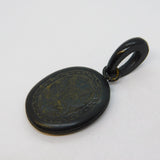 Victorian Hand Chased Vulcanite Floral Pattern Drop Pendant Antique c1880s