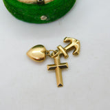 9ct Yellow Gold, Faith, Hope & Charity Charm Pendant Vintage 1973 London