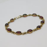 Sterling Silver 10 Cabochon Garnet Linked Studio Bracelet Vintage c1970