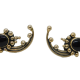 Pair of Sterling Silver Black Onyx Eastern Style Stud Earrings Vintage c1970