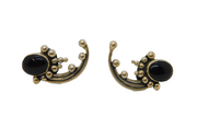 Pair of Sterling Silver Black Onyx Eastern Style Stud Earrings Vintage c1970