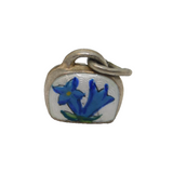 Sterling Silver Blue & White Enamel Floral Cow Bell Charm Pendant Vintage c1970