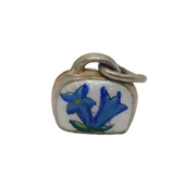 Sterling Silver Blue & White Enamel Floral Cow Bell Charm Pendant Vintage c1970