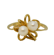 9ct Yellow Gold & Pearl Set Floral Spray Ring Vintage 1982 Birmingham