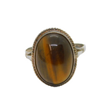 Sterling Silver Cabochon Tiger's Eye Statement Band Ring Vintage c1970 Size U