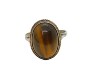 Sterling Silver Cabochon Tiger's Eye Statement Band Ring Vintage c1970 Size U
