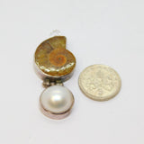 Sterling Silver Ammonite & Pearl Cabochon Hinged Charm Pendant Vintage c1970