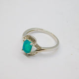 Sterling Silver Blue Opal Patterned Dress Ring Vintage c1970 Size N 1/2