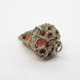 Sterling Silver & Red Glass Set Lantern Pendant Vintage c1970s