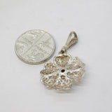 Sterling Silver Floral Outline Drop Charm Pendant Vintage c1970