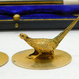 Boxed Set of Sterling Silver Gilt Partridge & Pheasant Menu Holders Antique