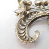 Art Deco Sterling Silver, Pearl & Marcasite Floral Spray Brooch Antique c1930s