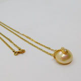 Gold On Sterling Silver Pearl & CZ Studio Pendant Necklace Contemporary c2010