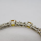 Sterling Silver, Diamond & Yellow Sapphire Floral Bracelet Vintage c1990s