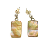 Pair of Sterling Silver Iridescent Shell Rectangle Drop Earrings Modern c1990