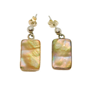 Pair of Sterling Silver Iridescent Shell Rectangle Drop Earrings Modern c1990