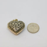 Sterling Silver Patterned Cutwork Puffy Heart Locket Charm Pendant Vintage c1970